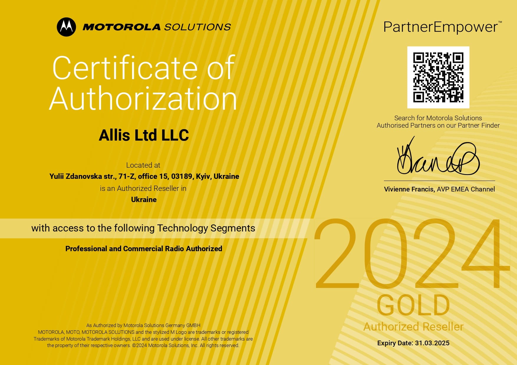 Certificate of Autorization ALLIS LTD LLC 2024